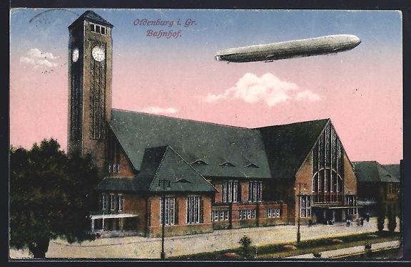 Foto & Poster: Oldenburg i. Gr., Zeppelin über dem Bah – Usato da Berlin venduto da bartko-reher