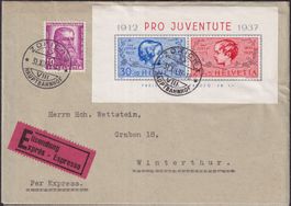 1937, J83I+J84I Luxus-Express-Brief: Zürich 31.DEZ.37, 200.-