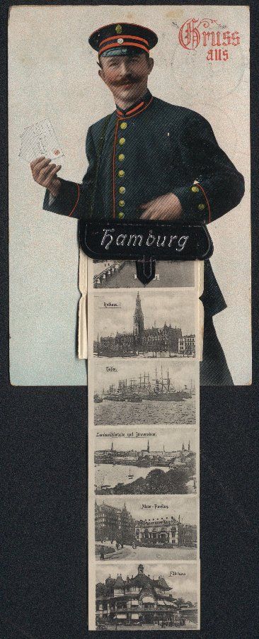 Cartoline postali: Leporello-AK Hamburg, Briefträger mit A – Usato da Berlin venduto da bartko-reher