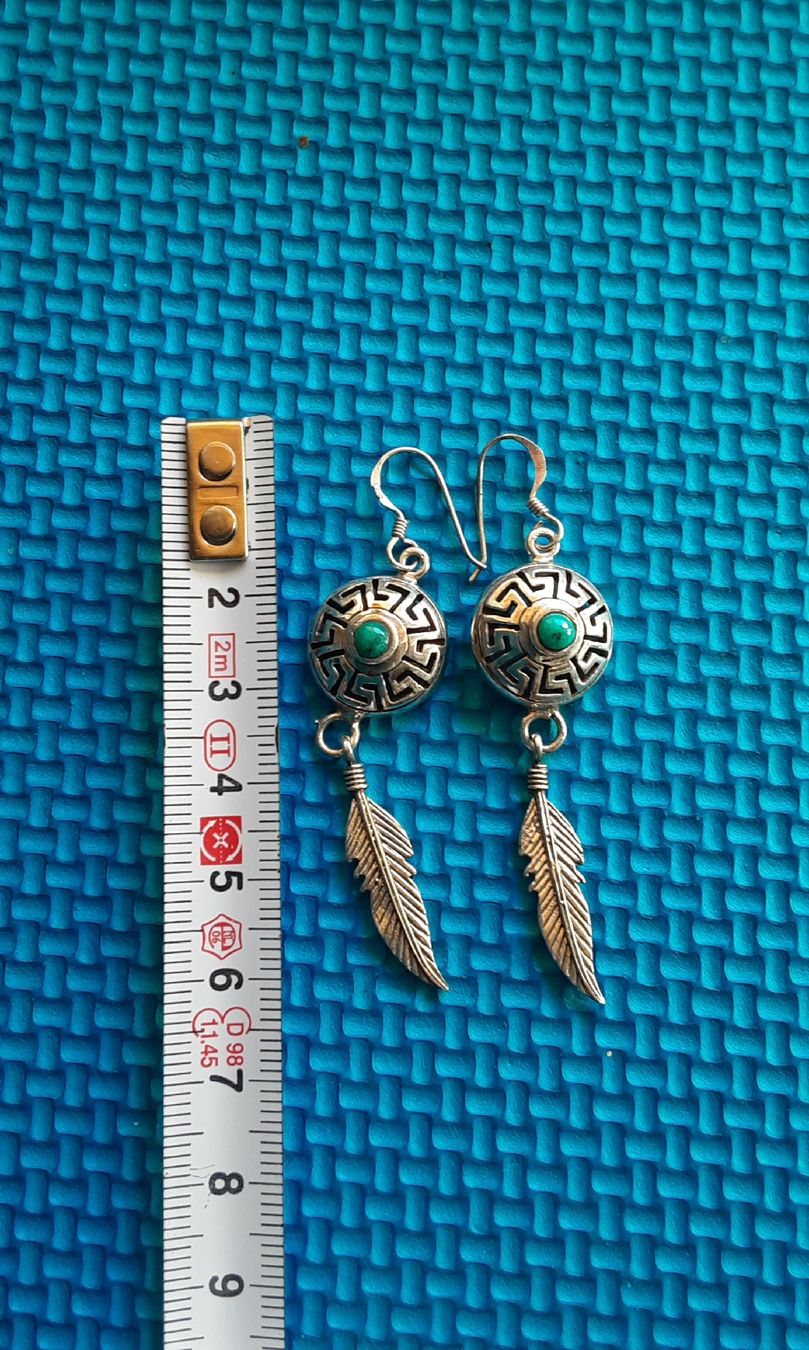 Orecchini pendenti & Orecchini a lobo: Sterling Silver925  Feather Dangle Earrings Turquoise Stone – Nuovo (secondo la descrizione) da Wetzikon ZH venduto da Balloonartist 2