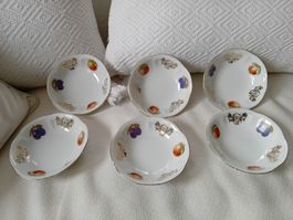 Set von 6 Desserttellern Obstdekor, Durchmesser 12 cm