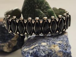 Handmade 925 er Silber Armreif mit echten Onyx Steinen.Neu