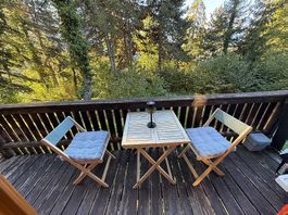  Ensemble table + 2 chaises de jardin avec coussins