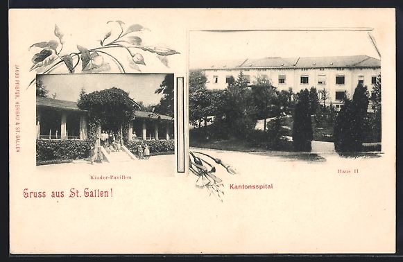 Ansichtskarten: St. Gallen, Kantonsspital, Kinder-Pavill – Gebraucht aus Berlin von bartko-reher