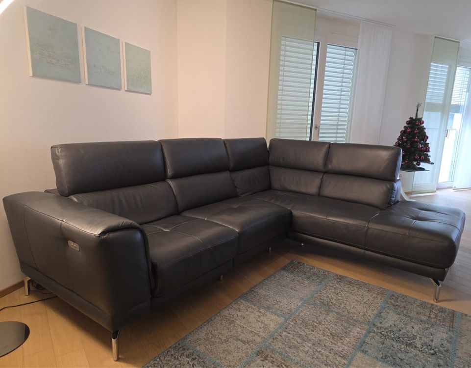 Elegante Ledercouch, schwarz, Eckkombination mit Funktion! (Gebraucht ...
