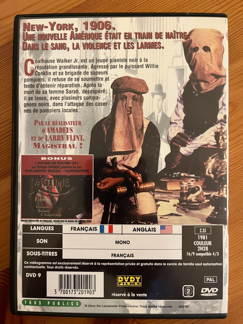 Tous les DVDs: RAGTIME - MILOS FORMAN - JAMES CAGNEY – D'occasion à Lausanne par sba_jg8r 1
