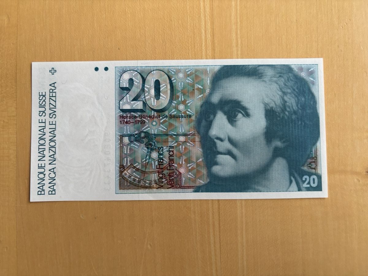 Banconote: Schweizer 20 Franken Note Horace Benedict de Saussure – Nuovo (secondo la descrizione) da Obernau venduto da taunus1958