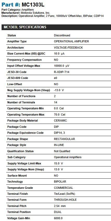 Componenti elettronici: MC1303L Motorola – Nuovo (secondo la descrizione) da Oberwangen b. Bern venduto da Vittorio0 1