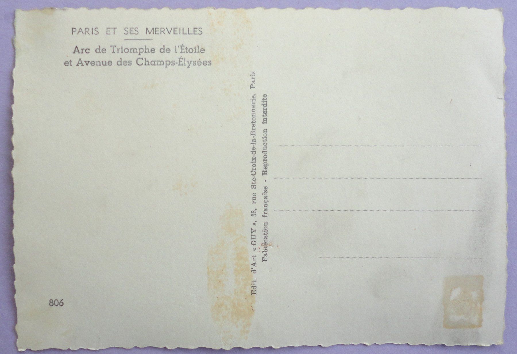 Cartes postales: Paris - Arc de Triomphe de l' Etoile et Champs-Elysées – Défectueux à Fétigny par Billy2miny 1