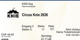 Circus Knie - Zug - Samstagabend 20:00  21 Nov 2026