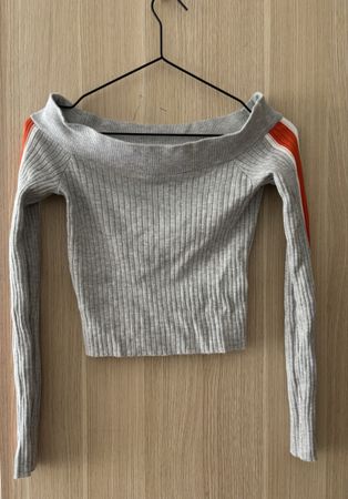 Schulterfreies Oberteil H&M grau mit orange Streifen Gr. S