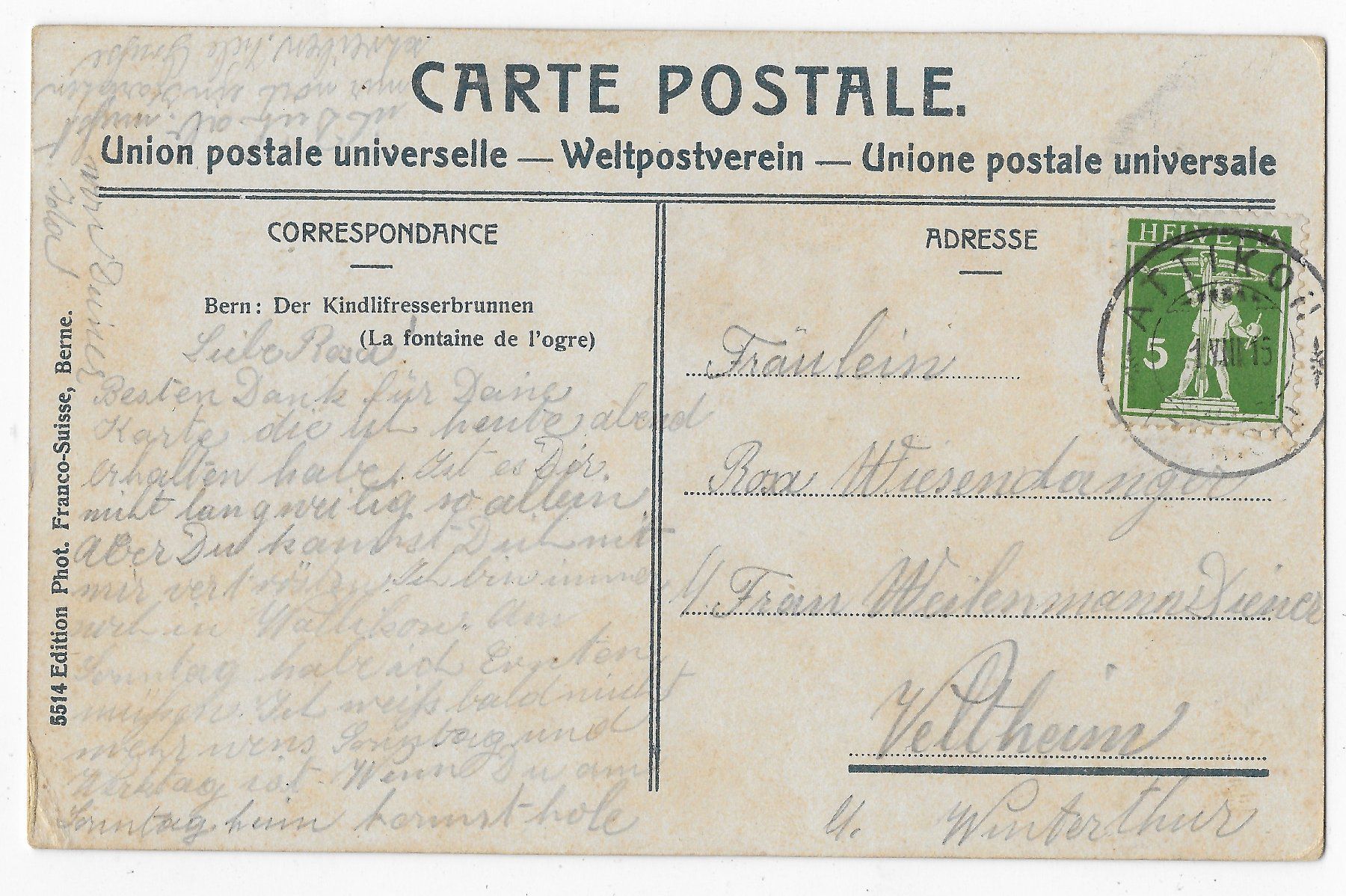 Cartoline postali: Bern, der Kindlifresserbrunnen – Usato da Hefenhofen venduto da Richsalz 1