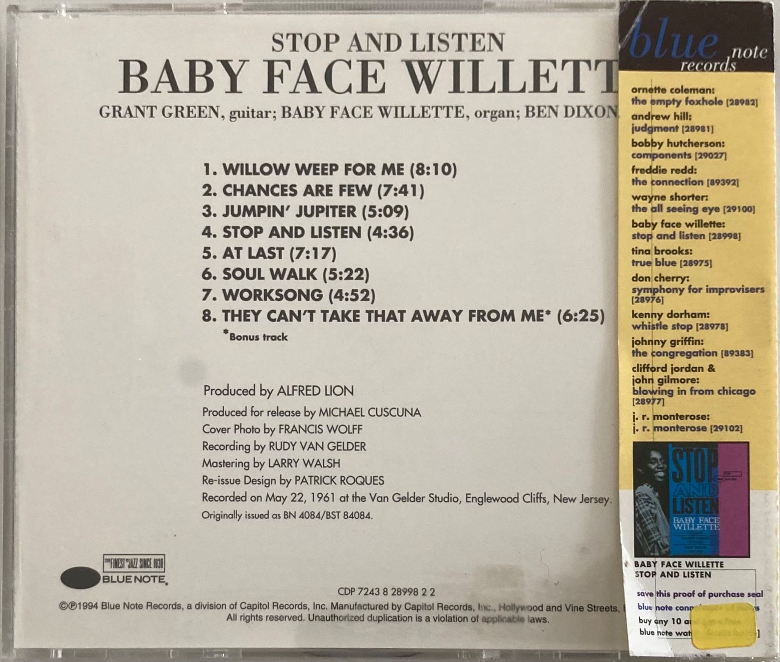 Vinyles: BABY FACE WILLETTE - STOP AND LISTEN – D'occasion à Poliez-Pittet par Newtown-Records 1