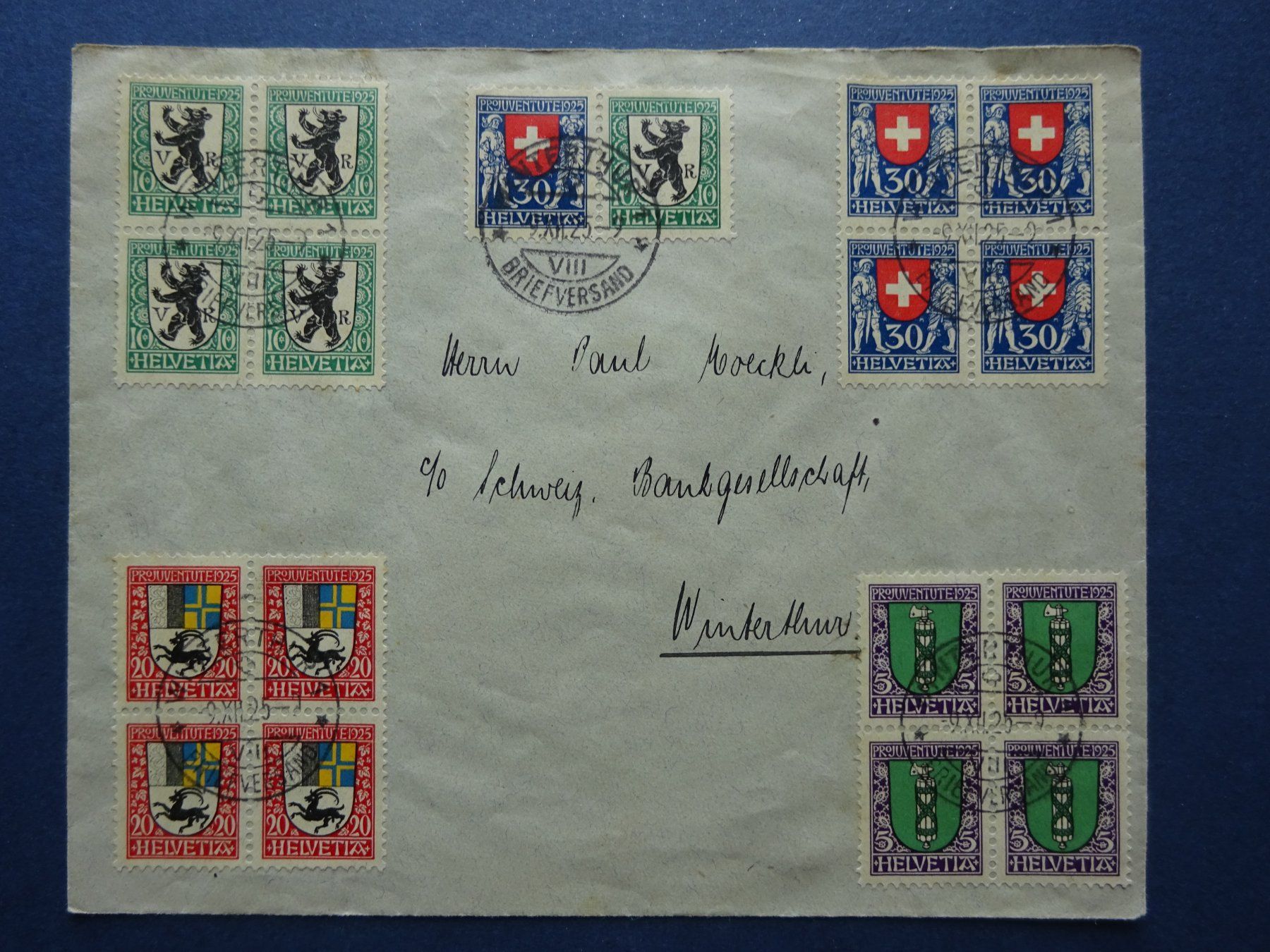 Tutti i francobolli: 1925 Pro Juventute 4er Block Satzbrief – Usato da Appenzell-Steinegg venduto da adi1975
