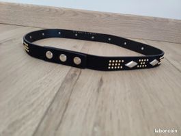 Ceinture en cuir noire cloutée, Claude Pierlot, T1 80cm NEW