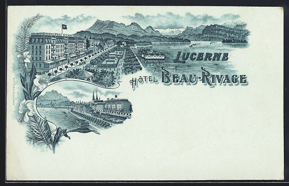 Cartoline postali: Mondschein-Lithographie Lucerne, Hotel B – Usato da Berlin venduto da bartko-reher