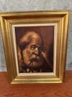 Tableau ancien, portrait d'homme à la pipe