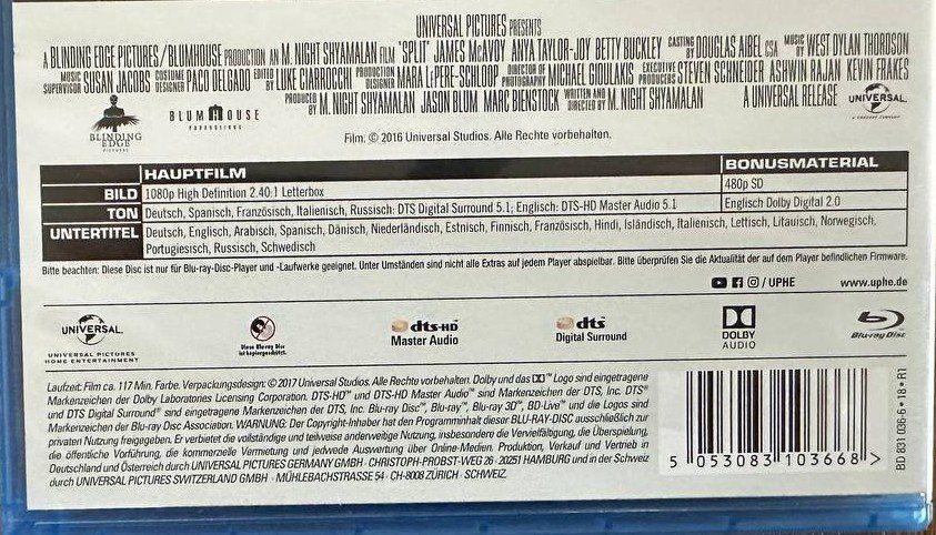 Tutti i DVDs: M. Night Shyamalan's Split - Blu-ray - Top Zustand! – Usato da Beringen venduto da Mantafisch1 2