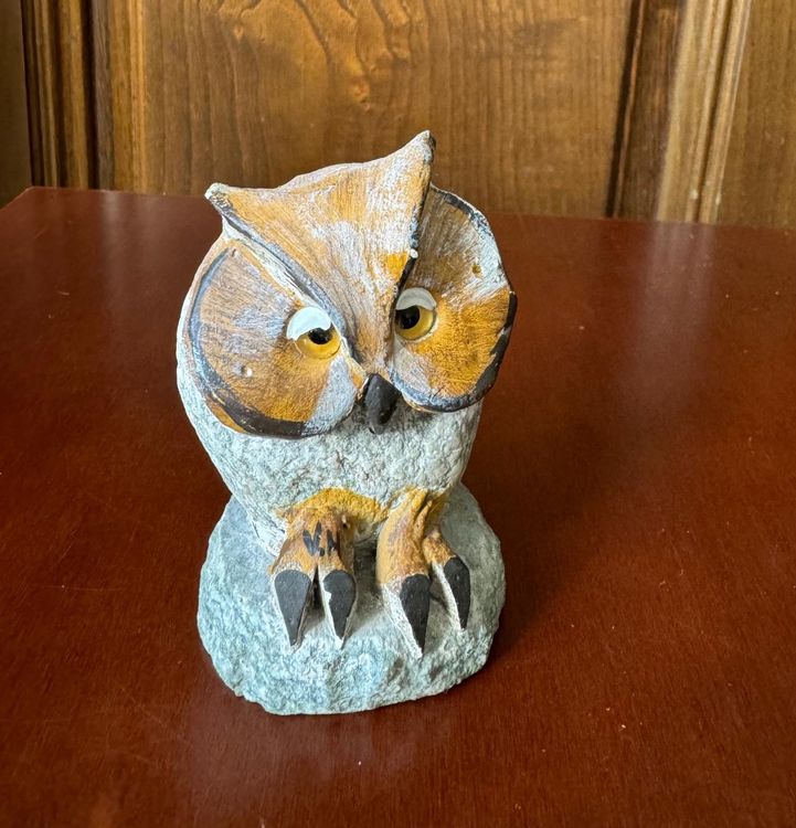 N9281 SCULPTURE STATUE totem figurine chouette hibou bois vintage déco fait main EUR 195,00 - FR