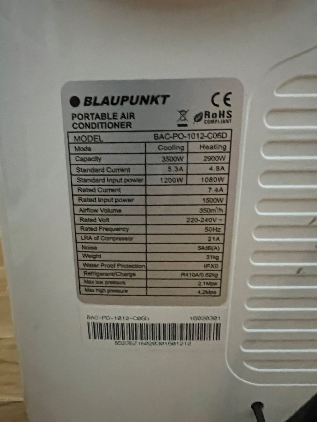 Blaupunkt Luftreiniger: Klimagerät Blaupunkt Moby Blue 1012 – Gebraucht aus Buochs von  3