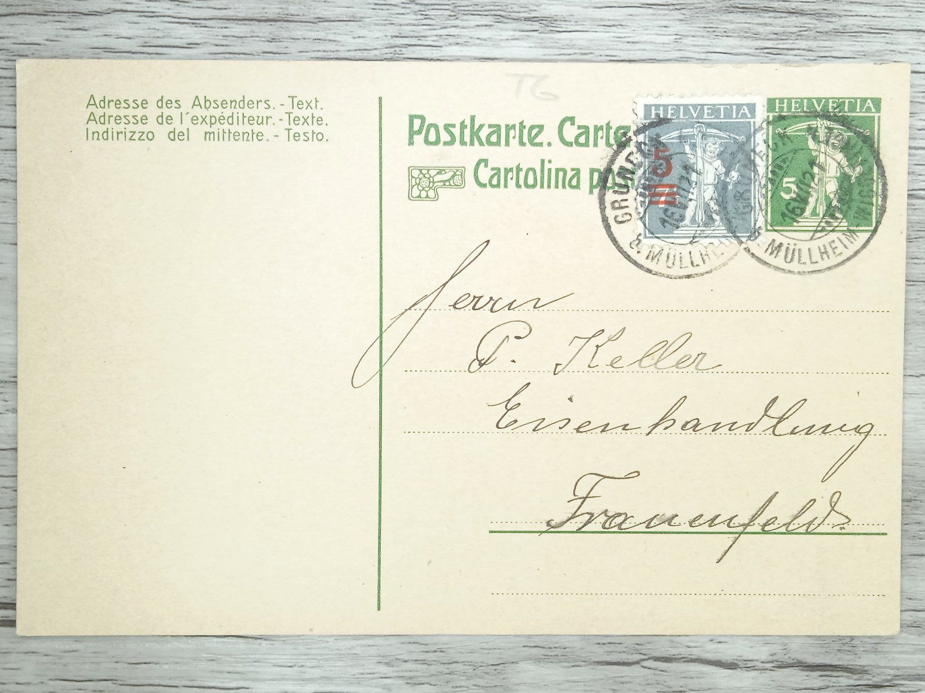 Tutti i francobolli: TR72 Carte Postale + Timbre Suisse 1921 – Usato da Cousset venduto da Patrick_Collections