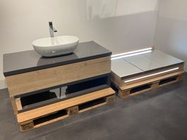 062 Conform Badmöbelkombination, Holzoptik, grau, 122cm