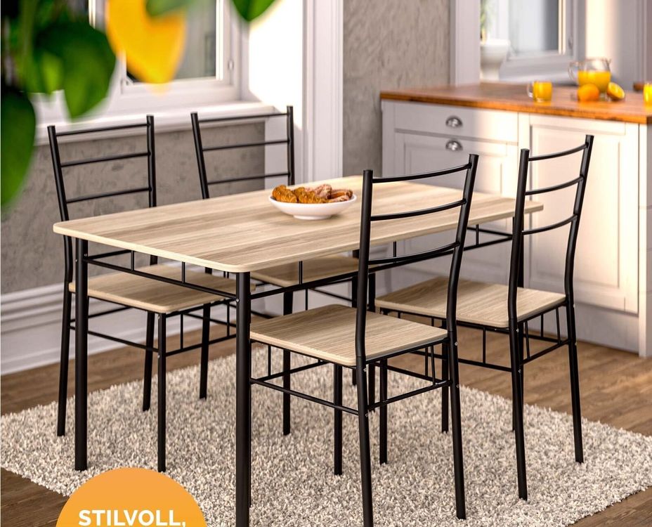 Essgruppe + 4 Stühle 110x68cm Eiche Esszimmer Esstischgruppe 4
