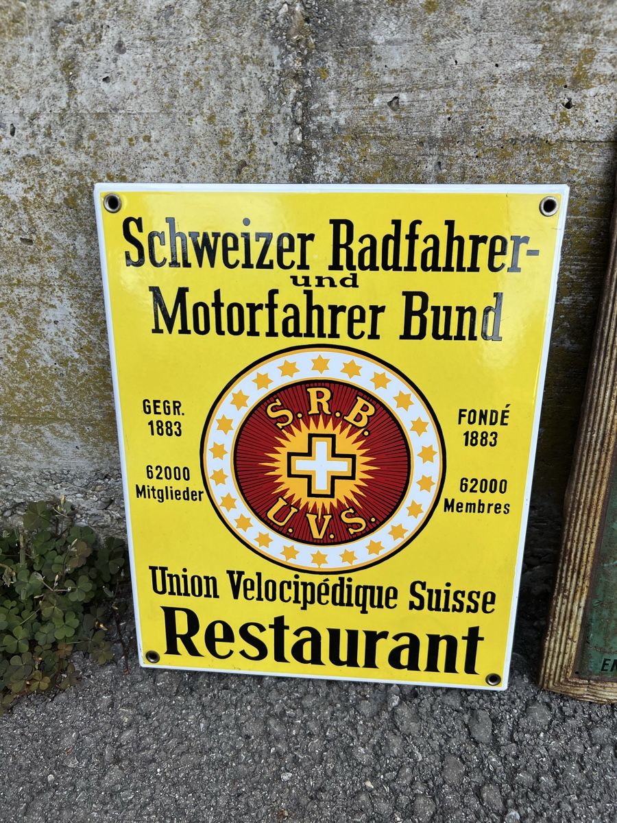 Insegne: SRB Schweizer Radfahrerbund UVS Emailleschild – Usato da Theilingen venduto da ovi123