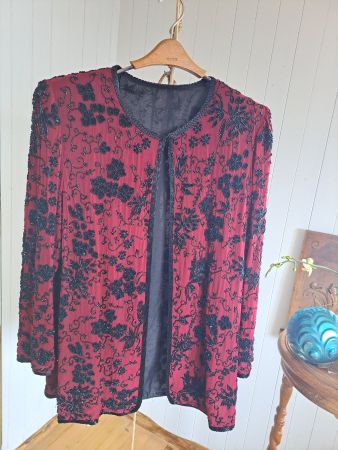 Perlenjacke Jacke 80s Vintage L Cardigan Tracht Stickerei