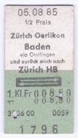Billette Zürich Oerlikon – Baden via Otelfingen