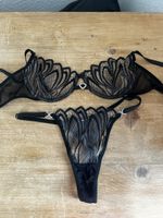 Damen Lingerie Set schwarz mit Spitze und Schmuckstein