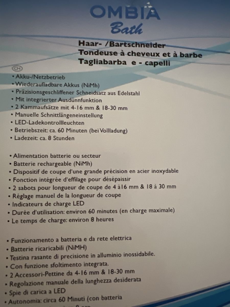 Taglio: OMBIA Bath Haar- Bartschneider neu OVP – Nuovo e nell'imballaggio originale da Emmenbruecke venduto da Amstadc 2