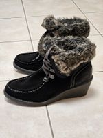 Wildlederboots/ Stiefeletten schwarz, Keilabsatz, Gr. 38/39