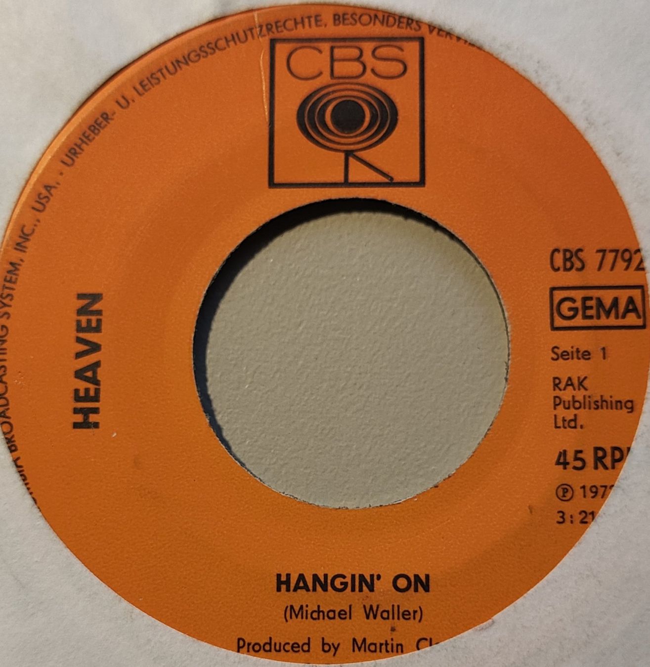 Schallplatten: Vinyl-Single Heaven - Hangin' On – Gebraucht aus Langenthal von Modo39