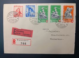 PP/PJ MISCHFRANKATUR AUF EXPRESS/R-ORTSBRIEF WINTERTHUR 1940