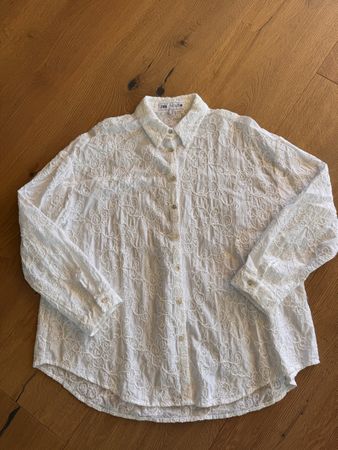 Zara Sommer Hemdbluse m. Stickereien in Weiss Gr.M wie S