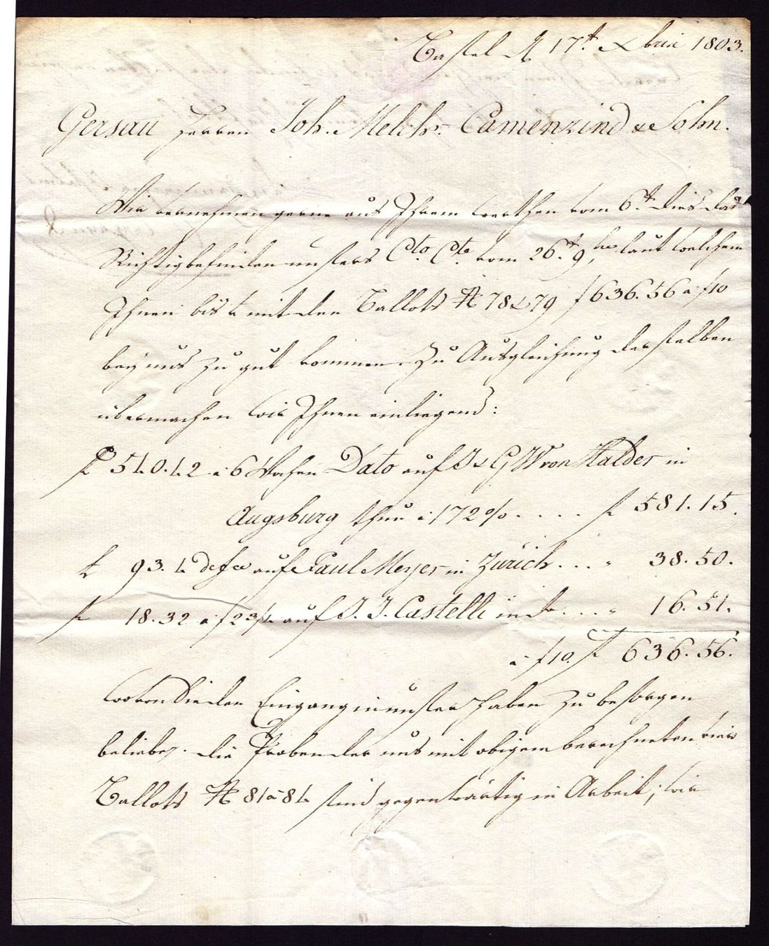 Tutti i francobolli: Faltbrief Vorphila 1803 – Usato da Flamatt venduto da samowarow 4