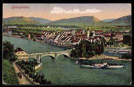 AK Rheinfelden, Ortspanorama mit Brücke und Dampfer