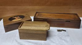 Holzschatullen, u.a. ein antikes + 1 Sorrento Ricordo