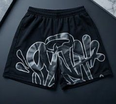 Short noir – print graffiti argenté – streetwear – Taille M
