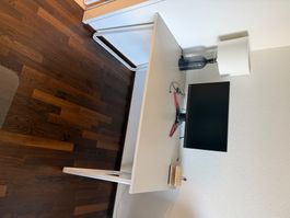 Schreibtisch weiss Metallgestell Platte hellgrau B 120cm