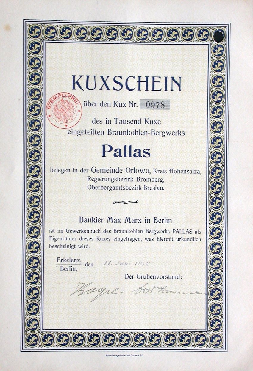 Documenti: Braunkohlen-Bergwerk Pallas, Erkelenz - 1912 – Usato da Solothurn venduto da Sgasche