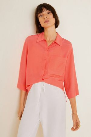 Mango Bluse Hemd Hemdbluse Koralle Grösse L (38-40) Viskose