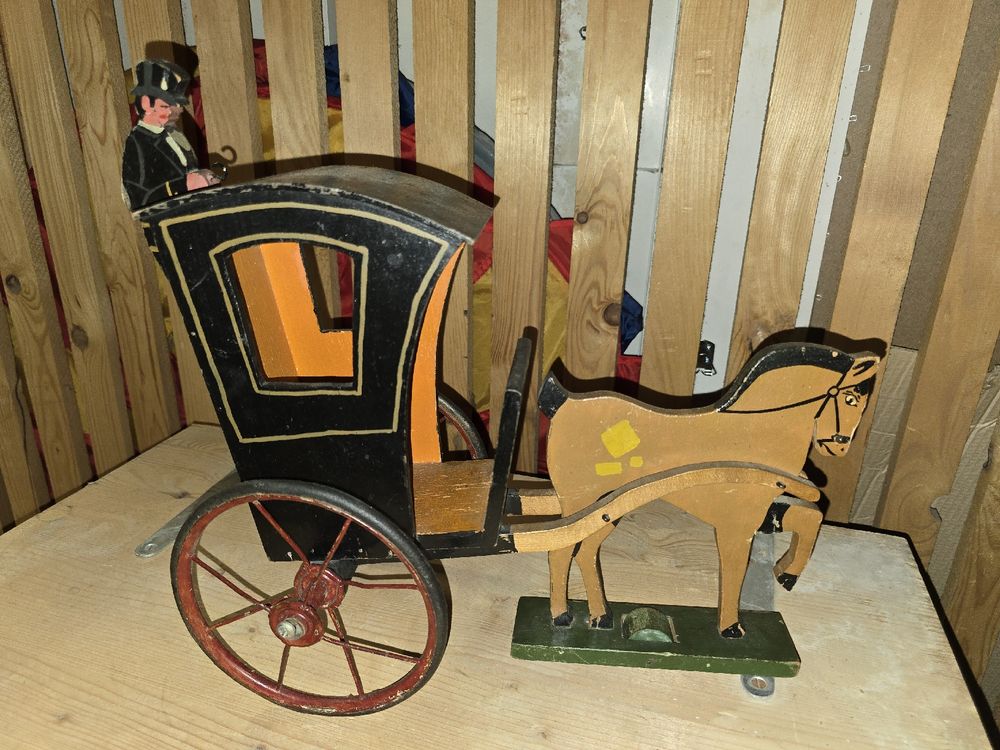 Calèche Miniature Ancienne En Laiton – Vintage – Longueur 16,5 Cm – Fabriquée En Italie