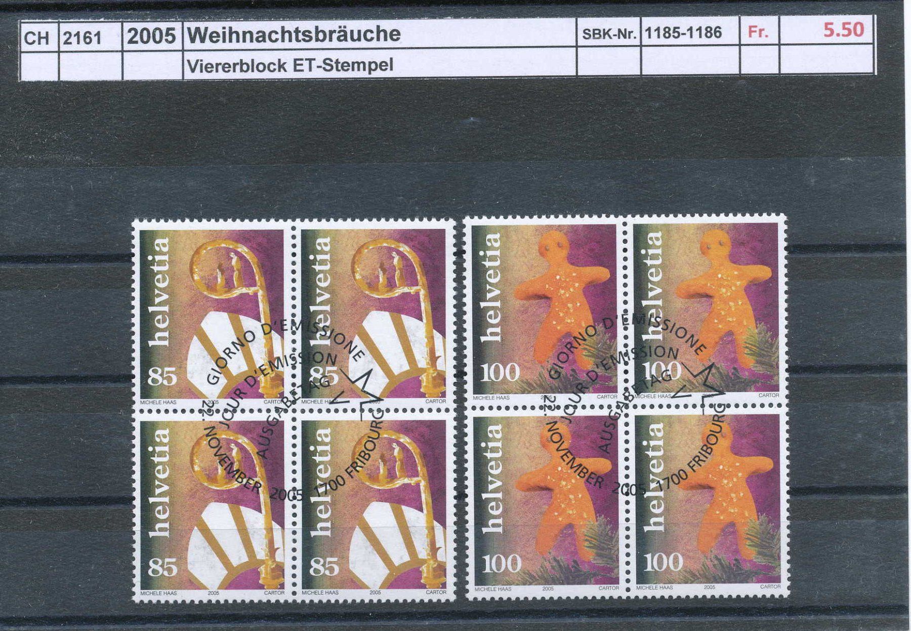 Tutti i francobolli: 2005 "Weihnachtsbräuche", Viererblock, ET - Stempel – Usato da Winterthur venduto da Zupogeru