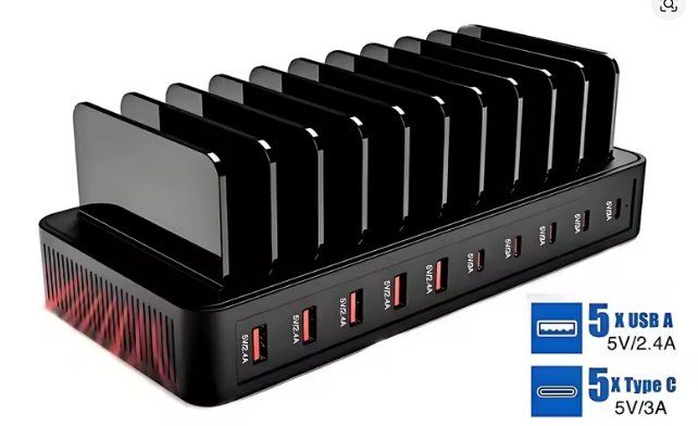 Caricabatterie: 100-W-Multifunktionsladegerät mit 5 USB- und 5 Typ-C-USB – Usato da Ebmatingen venduto da swiss.canadian