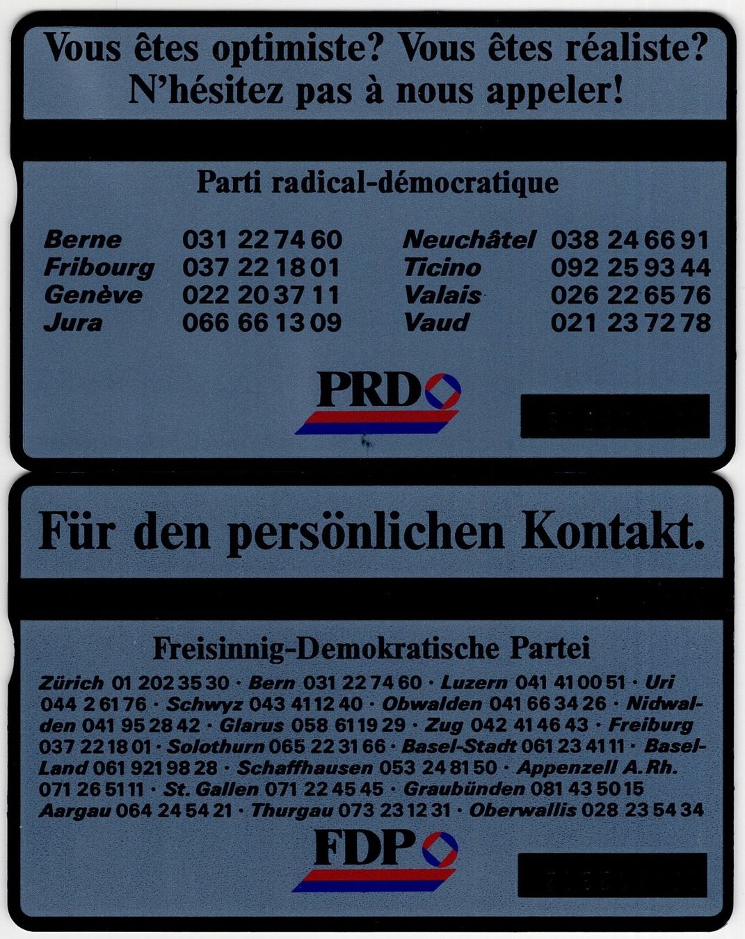 Schede telefoniche: 3 diverse FDP Werbe Taxcards – Usato da Eglisau venduto da Chperfins 2