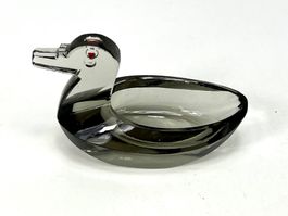Vintage Kristall-Ente «Canärli» – Salznäpfchen Rauchglas