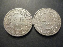 2 x 2.- Fr 1914 + 1920 Superbes pièces  Superbe qualité