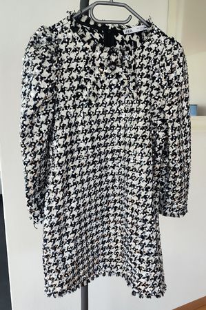 Zara Pailletten Kleid Tweed Muster Gr M Schwarz Weiss Glitze